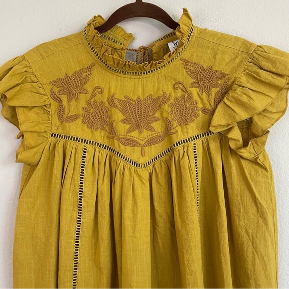 Ivy Jane Marigold Embroidered Ruffle Boho Tie Back Blouse Size S/M - Picture 3 of 6